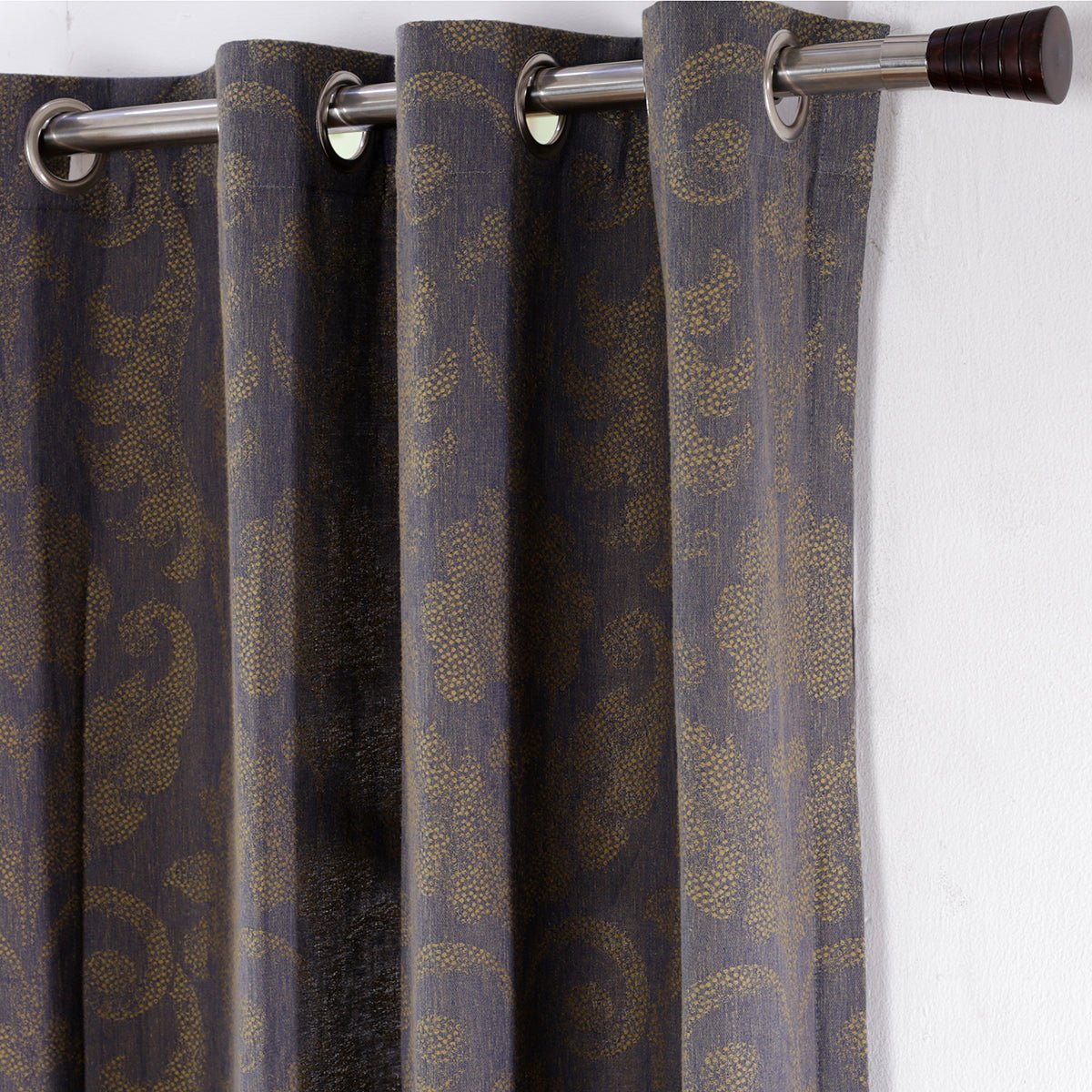 Spotted Damask Jacquard Blue Curtain Set