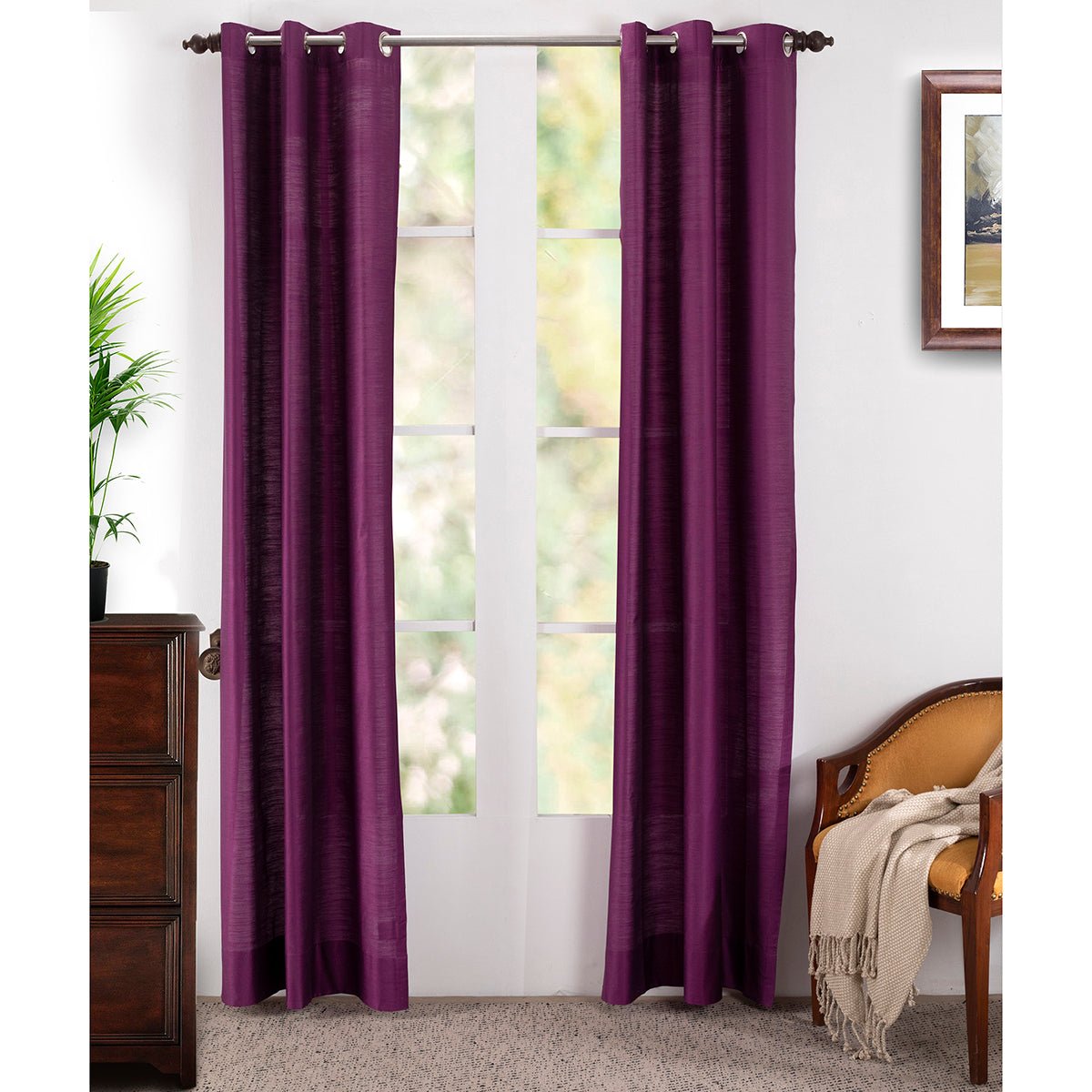 Tewly Tex Solid 2PC Purple Curtain Set