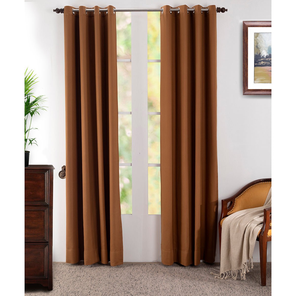 Ladder Stripe Solid 2PC Gold Curtain Set