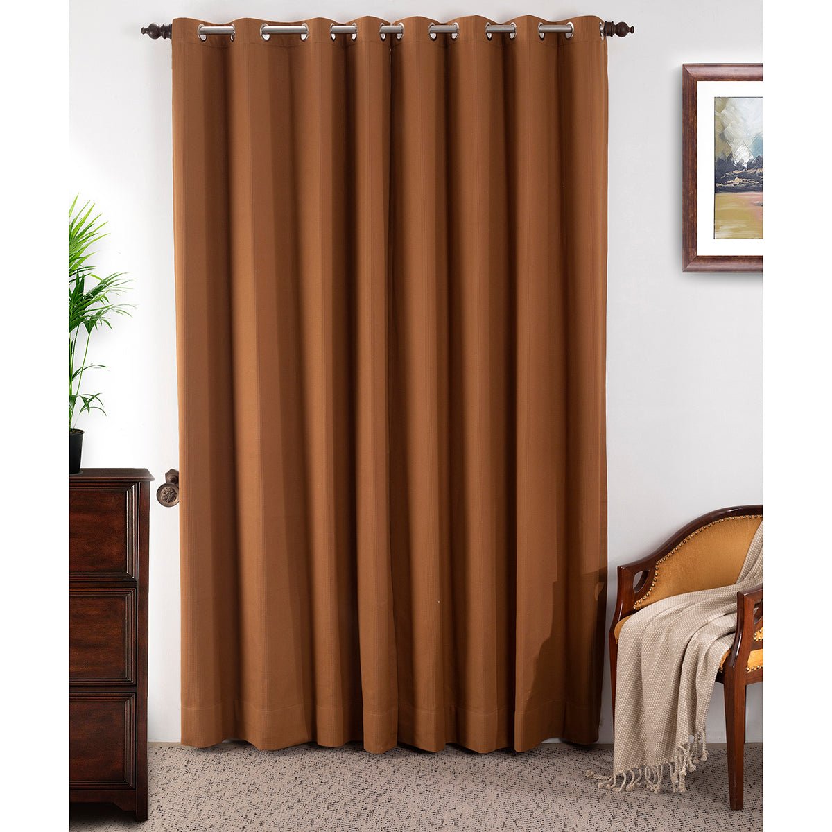Ladder Stripe Solid 2PC Gold Curtain Set