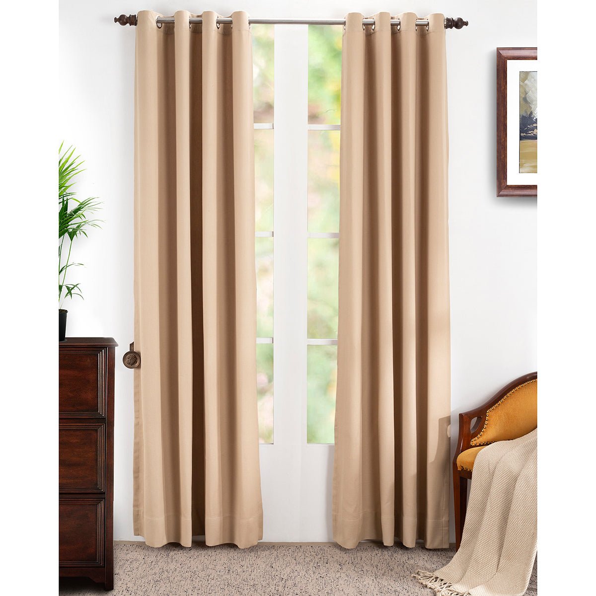 Ladder Stripe Solid 2PC Beige Curtain Set