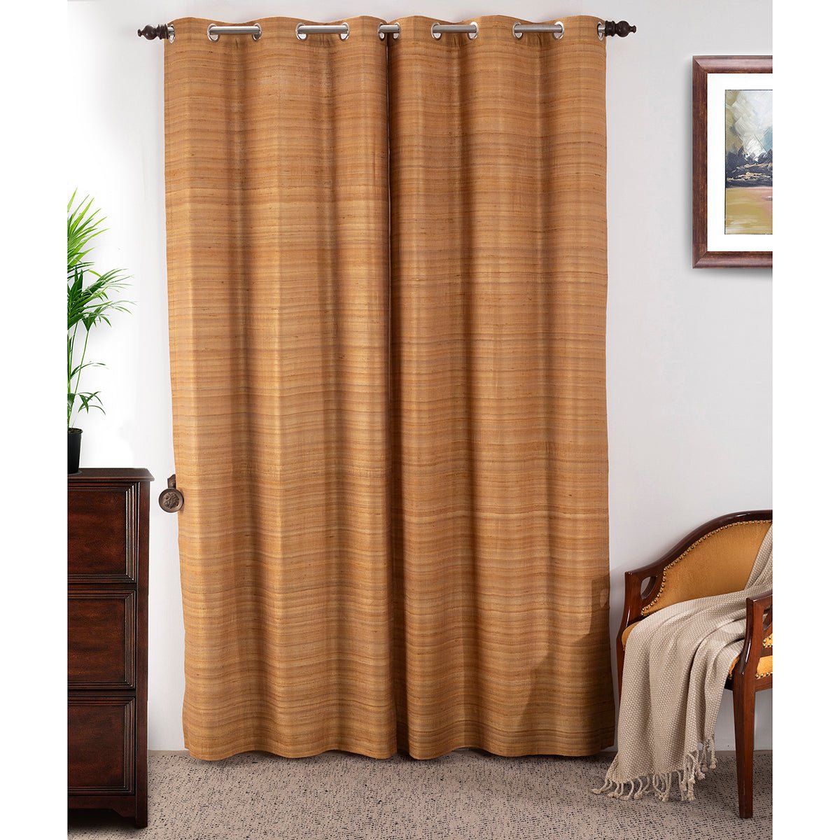 Hickory Silk Solid 2PC Gold Curtain Set