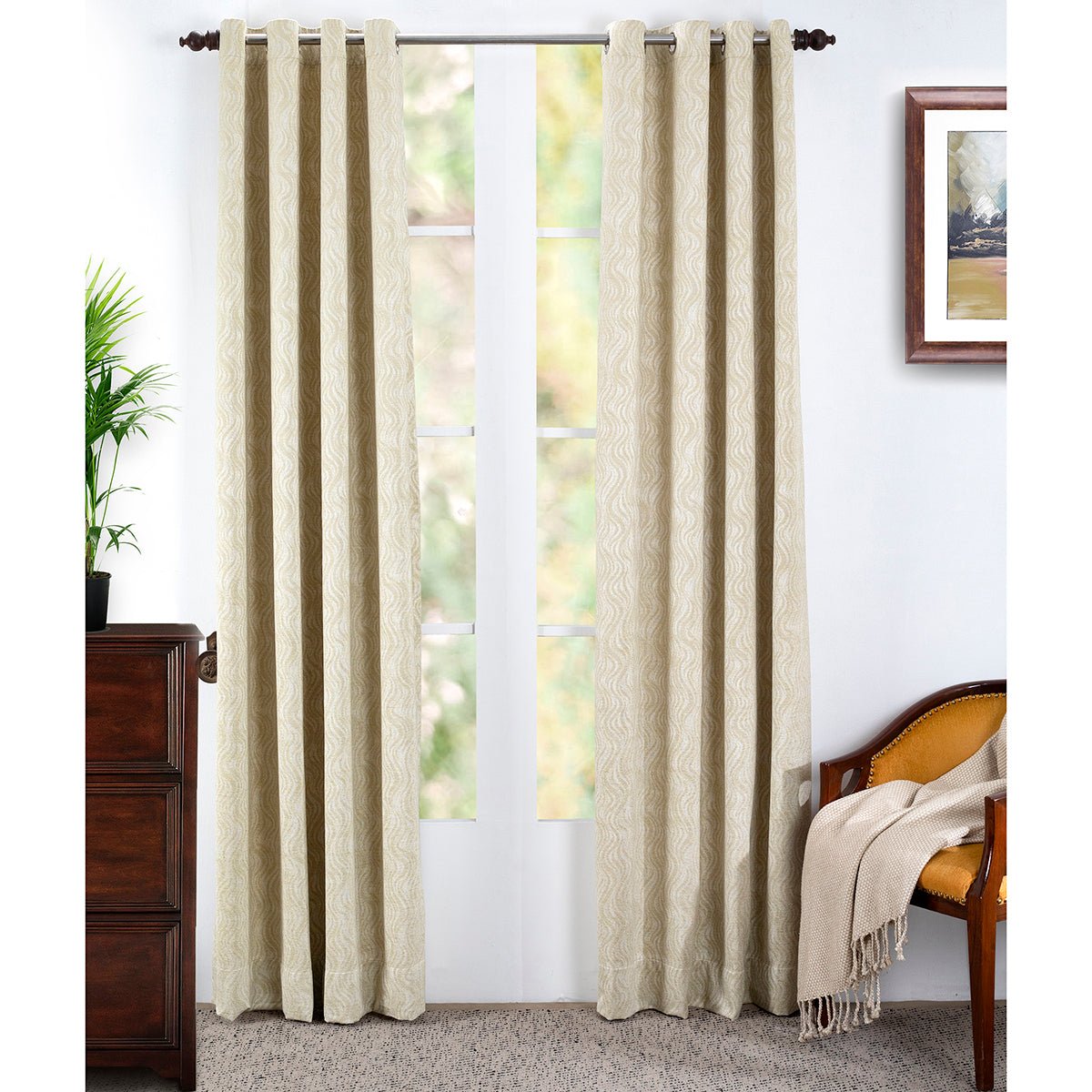 Oracle Chenille Textured 2PC Green Curtain Set