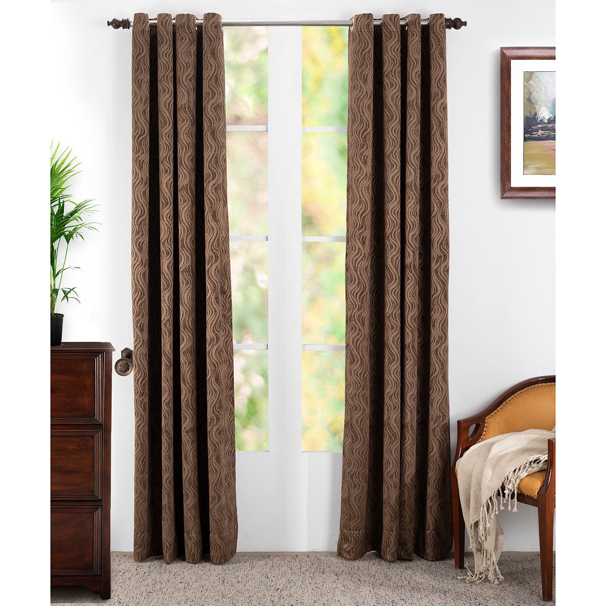 Oracle Chenille Textured 2PC Brown Curtain Set