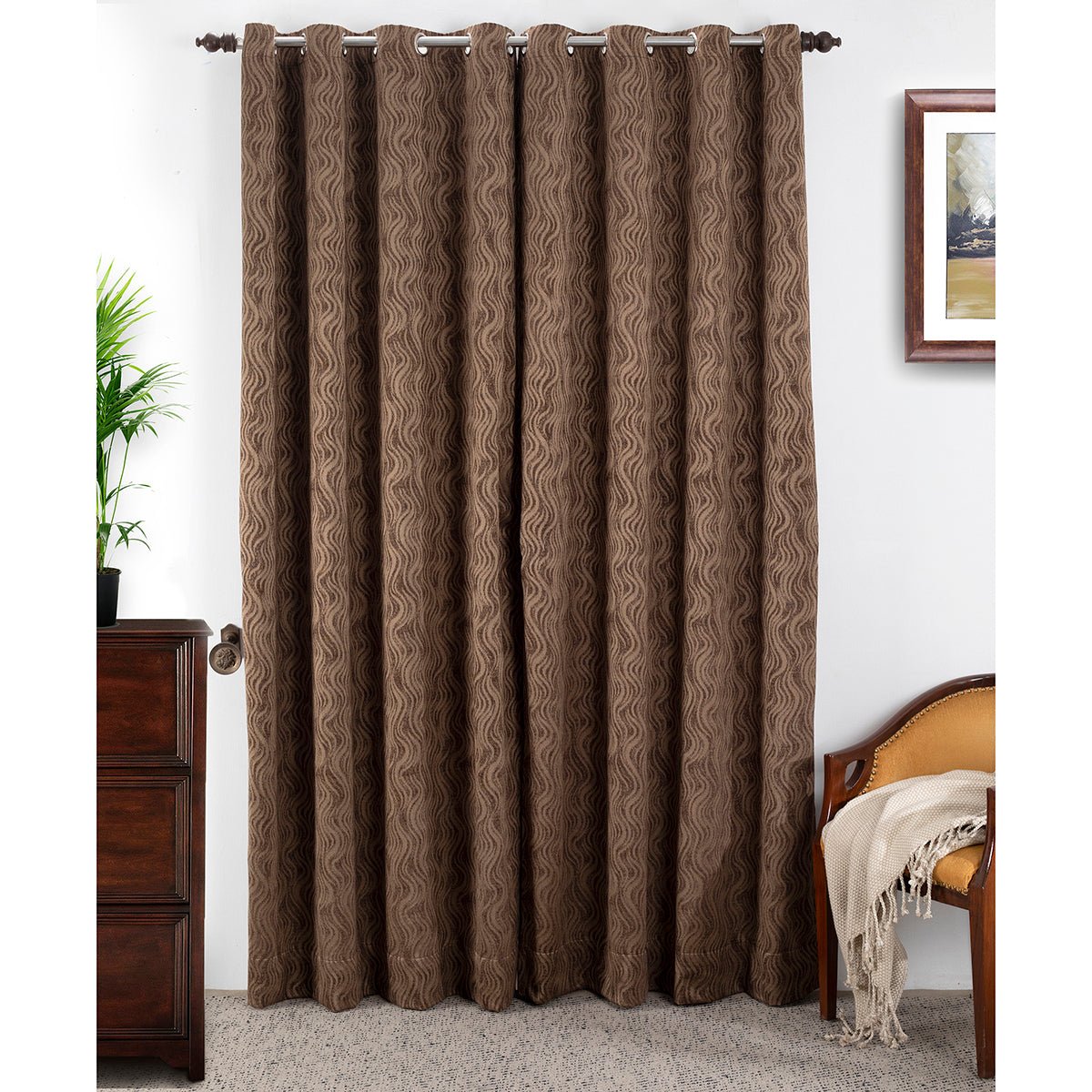 Oracle Chenille Textured 2PC Brown Curtain Set